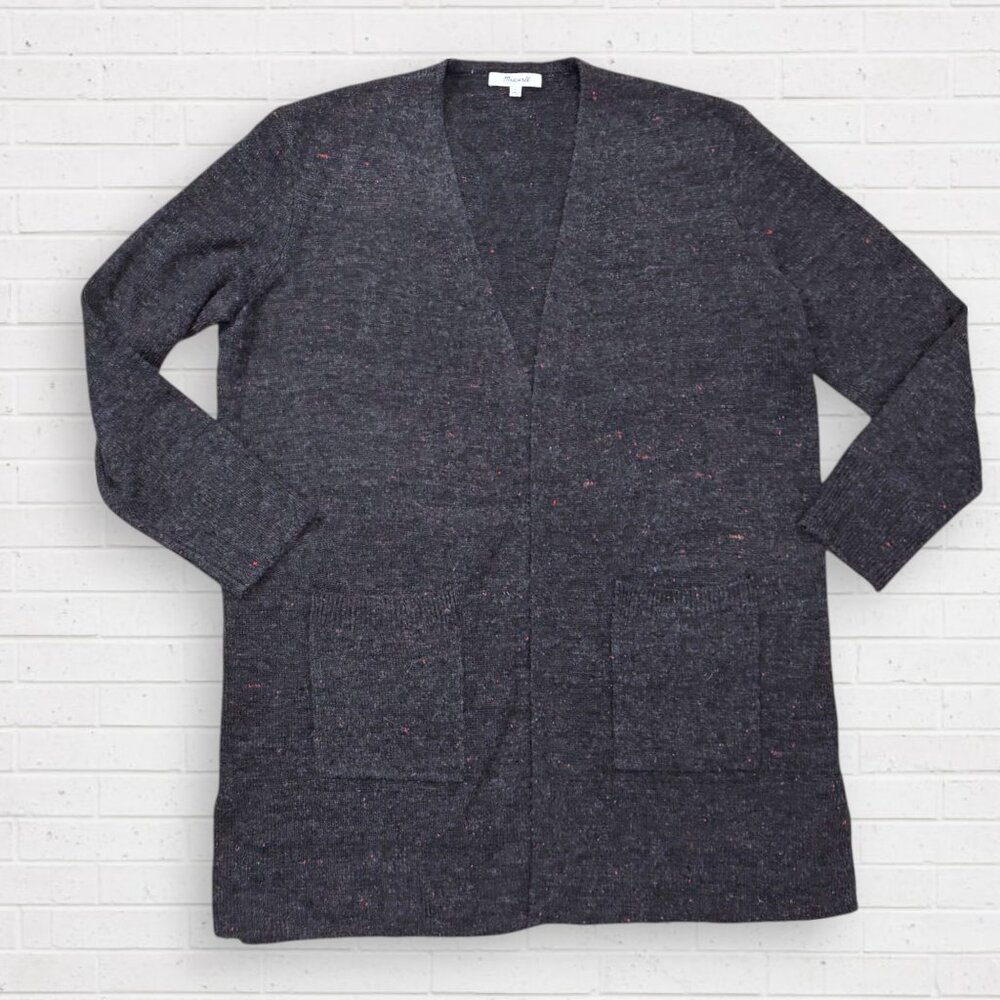 MADEWELL Donegal Kent Black Gray Tweed Open Front Cardigan Sweater Women;s L
